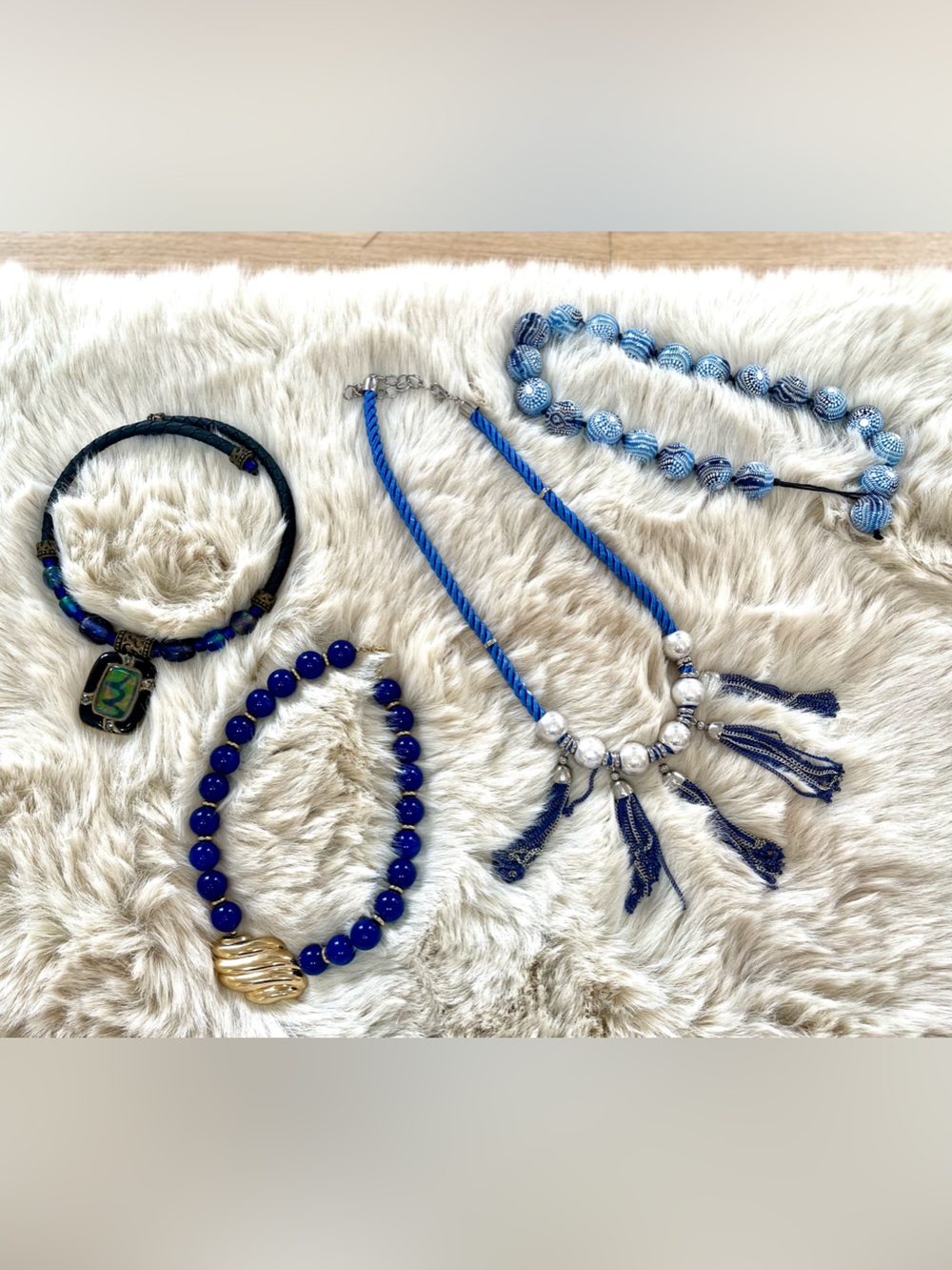 Blue Beaded Necklace Set - Mixed Blue Statement Pieces